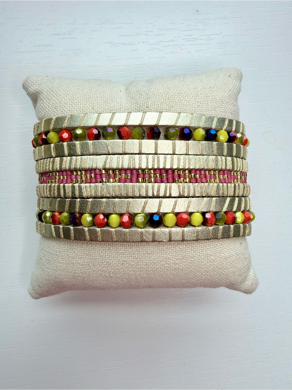 Tribal Wide Bracelet Cuff Gold Multi-Color